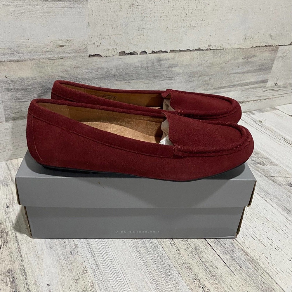 Vionic Chill Debbie Wine Suede Leather Shoes Loafers Flats Comfort US 10 NIB